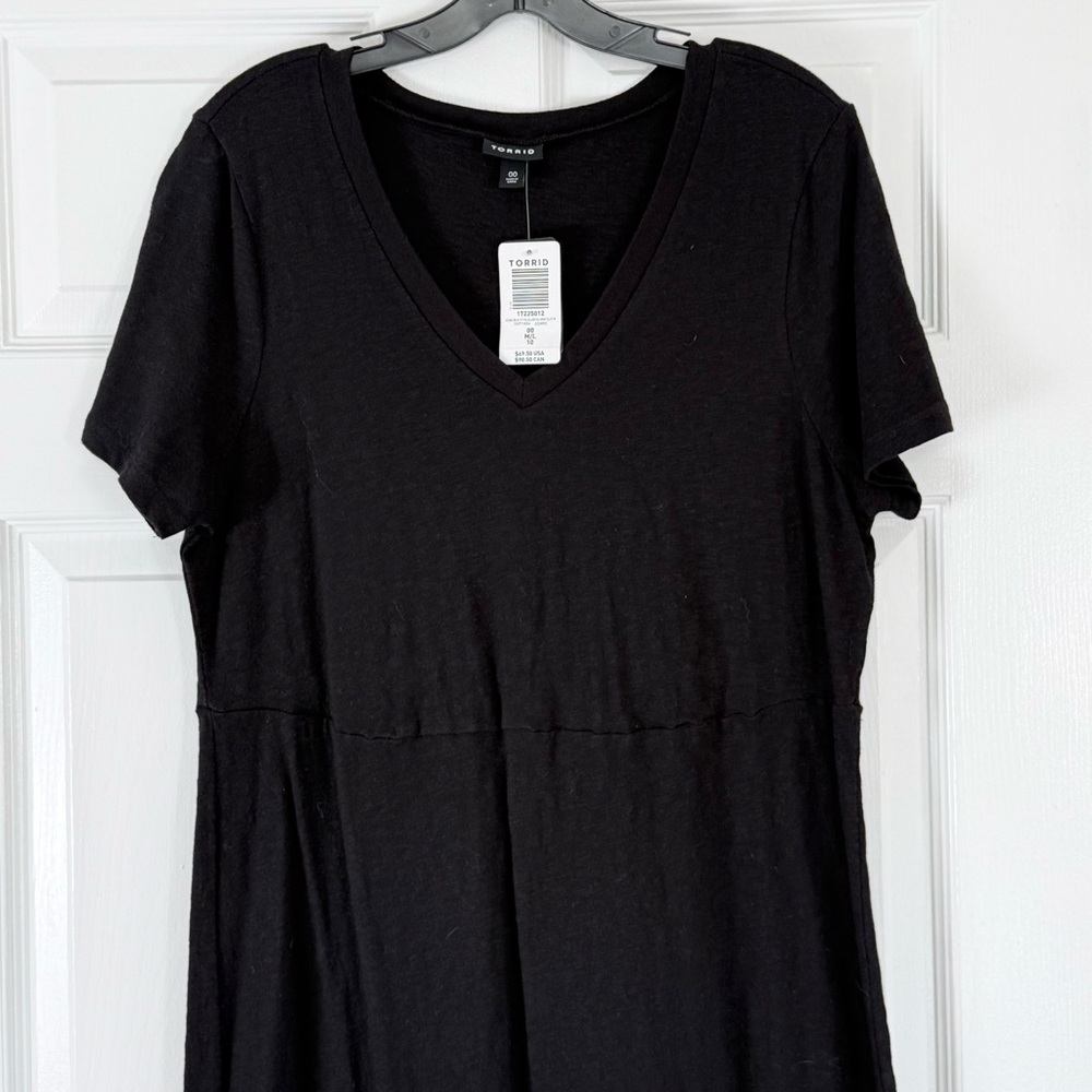 NWT Torrid Black V-Neck Slub Knit Midi Cotton T-Shirt Dress Size Medium (10) - Picture 3 of 9